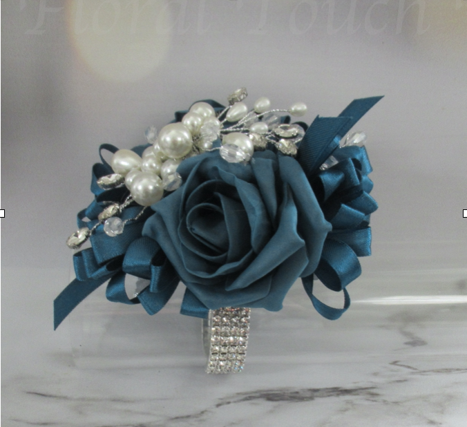Teal Prom Corsage, Blingy Wrist corsage in Teal
